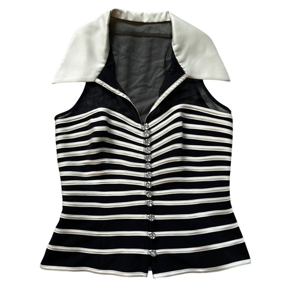 JS Collections Black Cream Collared Sleeveless Formal Blouse Size 4